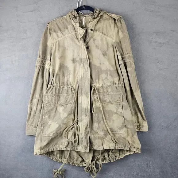 Free People Green Festival Embroidered Anorak Jacket Utility Military Boho Sz 6 - Picture 1 of 9